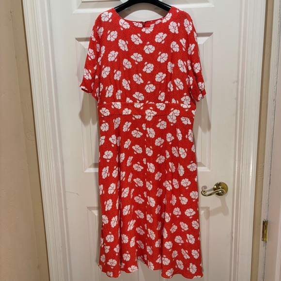 Boden Ruth Midi Viscose Sz 14 Regular Floral & Dot Orange Dress with Pockets - Picture 4 of 6